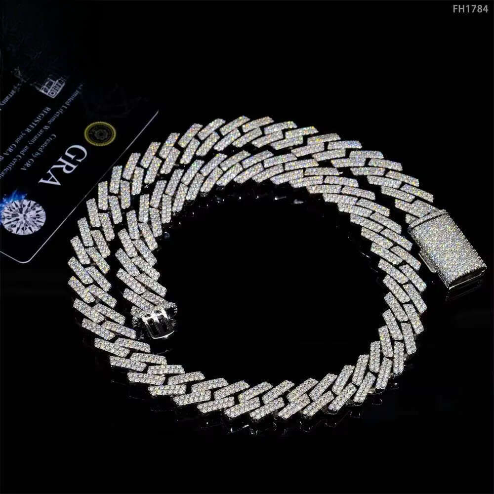 Hot Selling Drop Shipping Service Sterling Sier Hip Hop 15mm Iced Out Moissanite Dia Cuban Link Chain