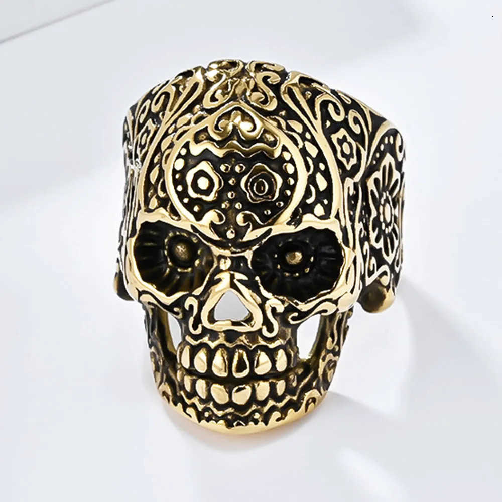 Retro Style Pattern Skull Titanium Steel Ring Mens Hip Hop Head Hand Jewelry Steel Rings M250805