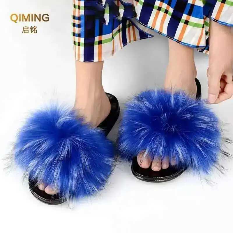 Summer Faux Fur Slippers For Women Indoor Plush Fluffy Slides Casual House Shoes Luxury Female Furry Flip Flops Flats Sandals W250805