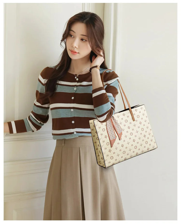 Women Handbag High Quality Soft Leather Shoulder Bag Large Capacity Women Silk scarf Printed Shopping Bags 250805