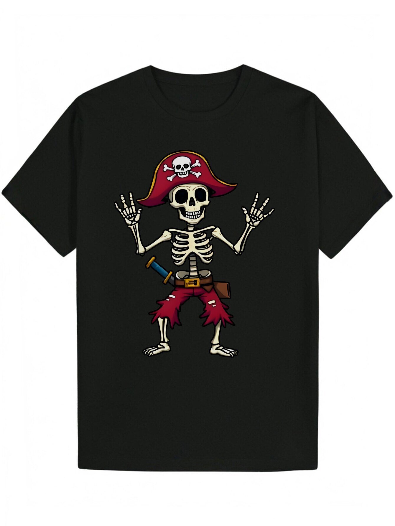 Summer Casual Crew Neck Pirate Skull Portrait, Polyester Knit Fabric, Slightly Elastic, Regular Fit, 180g/m² - Men's Graphic T-Shirt 1bb23