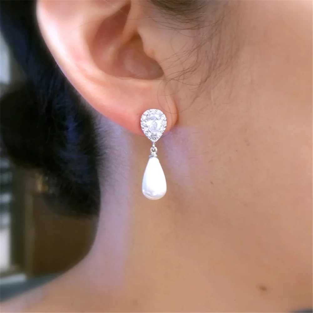 Charm Female White Crystal Drop Earrings Cute Pearl Trendy Bridal Wedding Jewelry For Women Y250804
