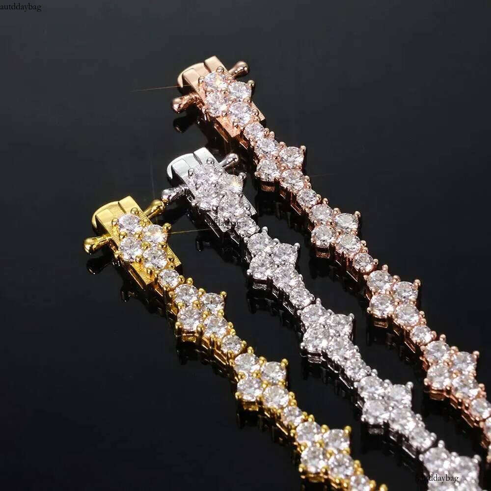 New Custom Sier Moissanite Tennis Chain Sparkling Star Dia Tested VVS Bracelet Hip-Hop Jewelry