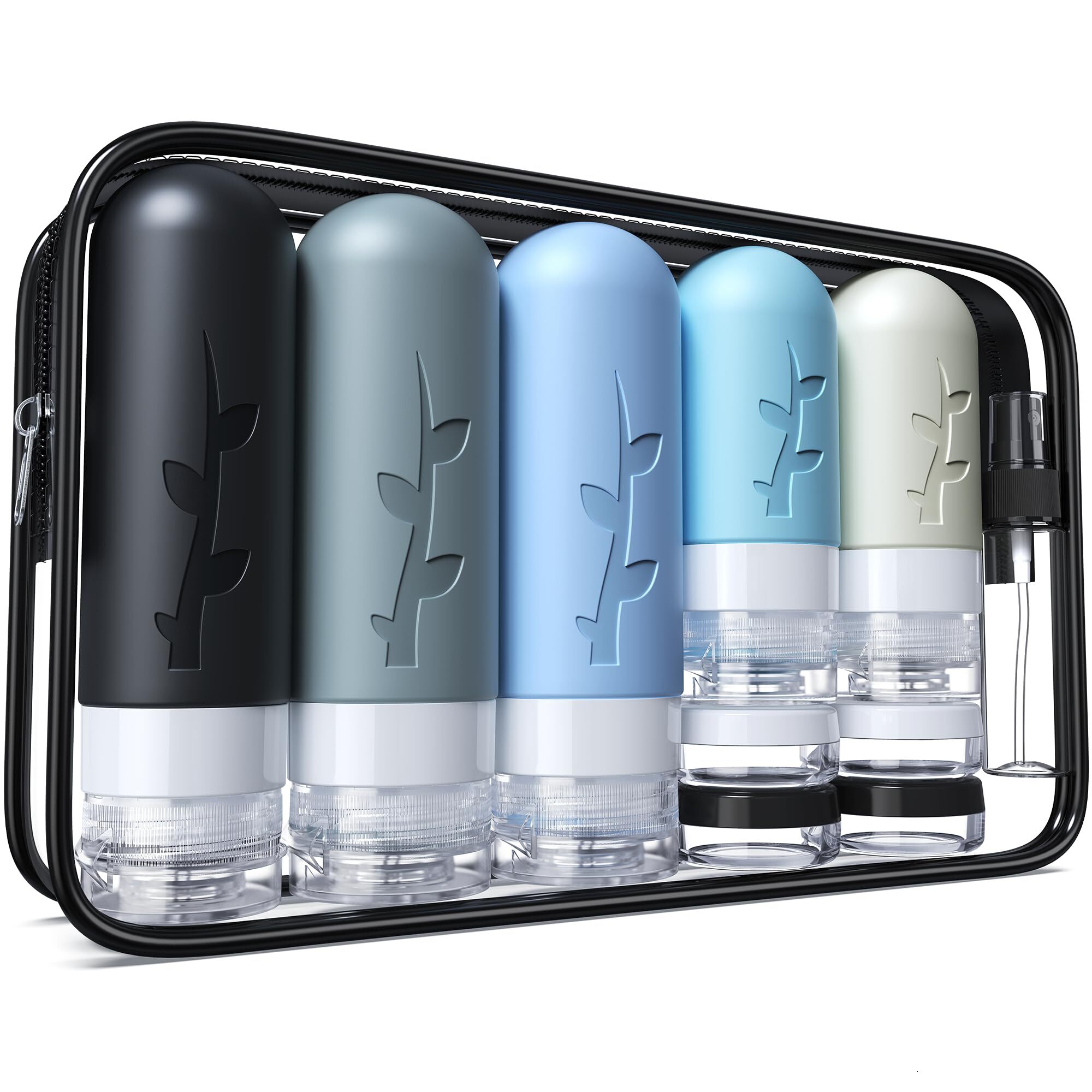 19 leak - proof, refillable silicone travel bottles. TSA - approved, ideal for toiletries like shampoo, conditioner, lotion,Silicone travel bottle