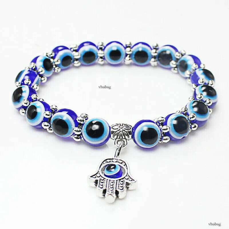 Handmade Acrylic Turkey Evil Blue Eye Stretch Beads Strands Bracelet Charms Religious Hamsa Bracelets Hand Chain Jewelry for Men Women Wholesale Price