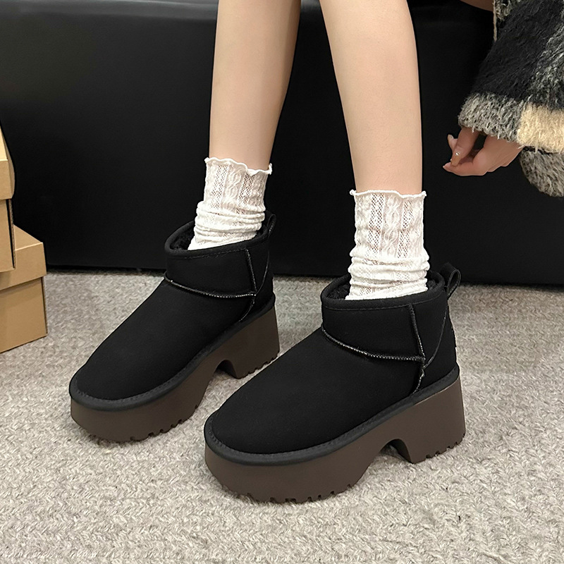 fashion thick soled height increasing women snow boots 2025 winter plush cotton shoes cold resistant warm short boots free shipping