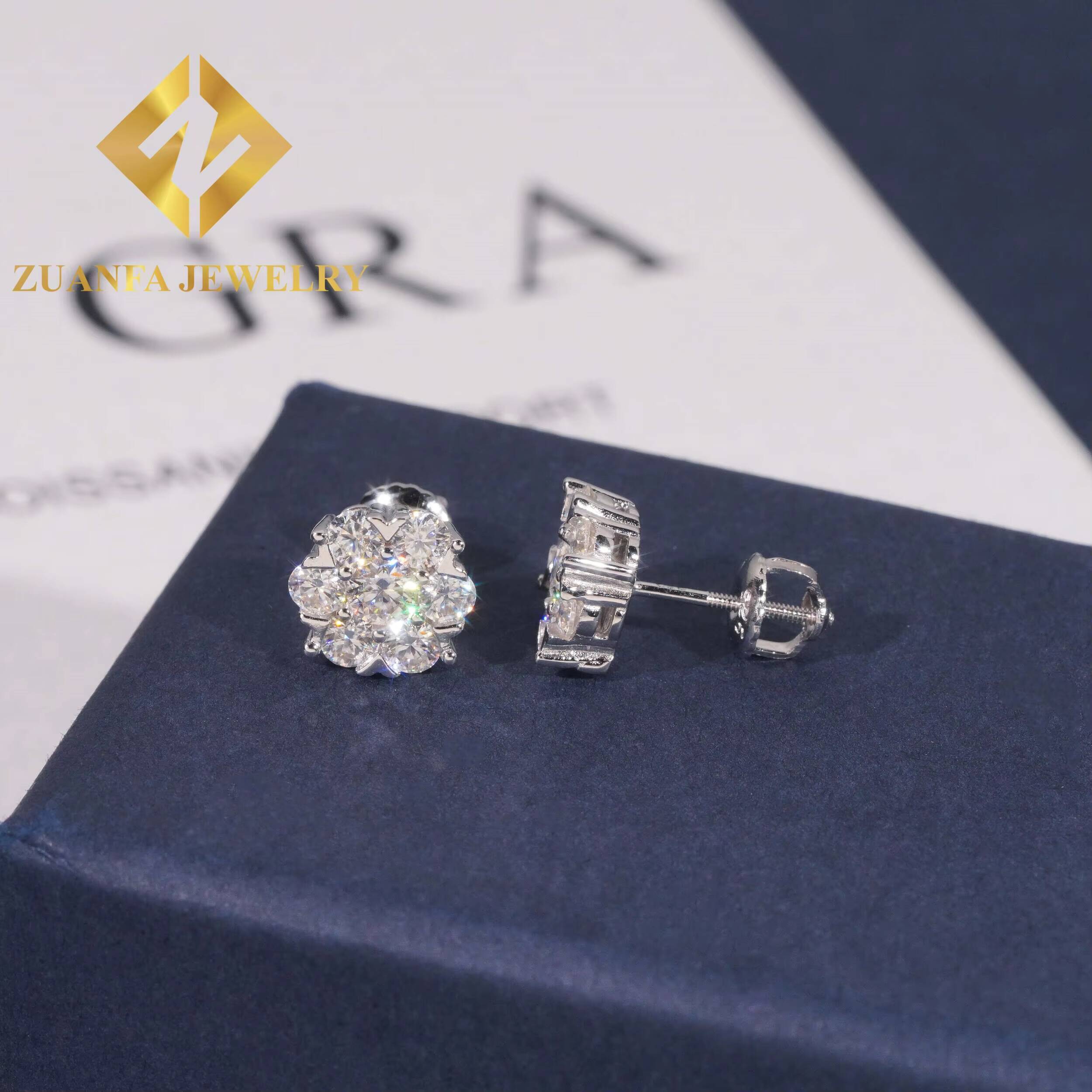 Fashionable Luxurious Big Flower Design Stud Earring 925 Sterling Silver VVS Moissanite Blue Green Moissanite Stud Earring