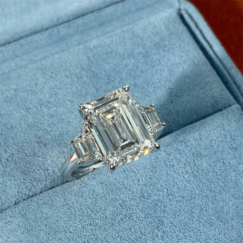10K 14K 18K White Gold IGI Certificated Lab Grown Diamond 5CT Vintage Engagement Emerald Cut Ring