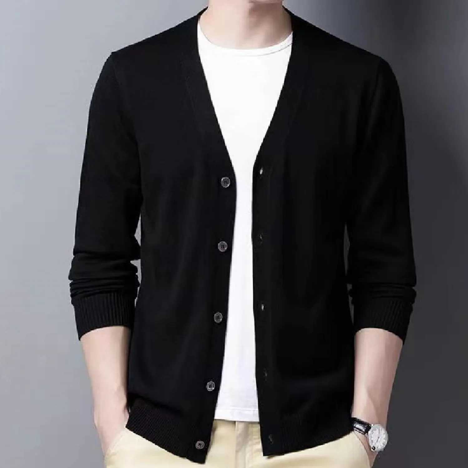 Plus Size Mens V-Neck Casual Button Sweater Cardigan for Autumn/Winter XJ250805
