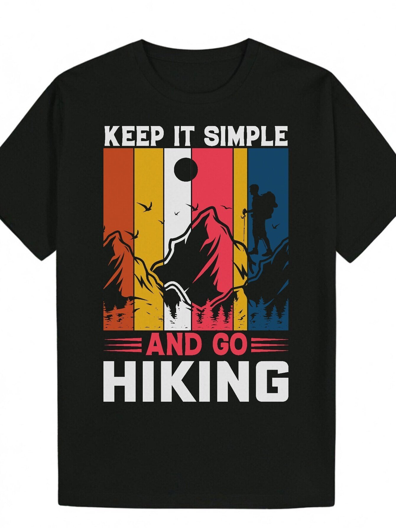 Men's Casual Round Neck Polyester T-Shirt with "Keep It Simple, Hike" Print, Summer Series, Regular Fit, Graphic Design, Suitable for O