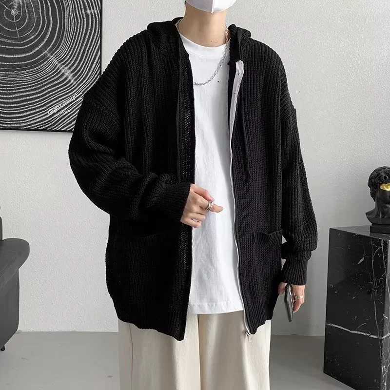 2025 Solid Color Hoodies Cardigan Jackets For Men Autumn Y2K Vintage Streetwear Knitted Sweater Korean Fashion Knitwears Coat XJ250805