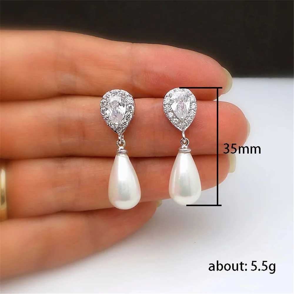 Charm Female White Crystal Drop Earrings Cute Pearl Trendy Bridal Wedding Jewelry For Women Y250804
