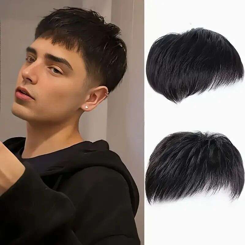 Synthetic Top Replacement Pieces, Middle Aged And Elderly Wigs, Short Straight Hair, Chemical Fiber Men's Hair Pieces