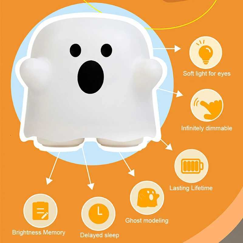 LED Night Lights for Children Bedroom Cute Boo Ghost Silicone Lamp Touch Sensor Dimmable Childrens Holiday Gift Rechargeable XJ250804