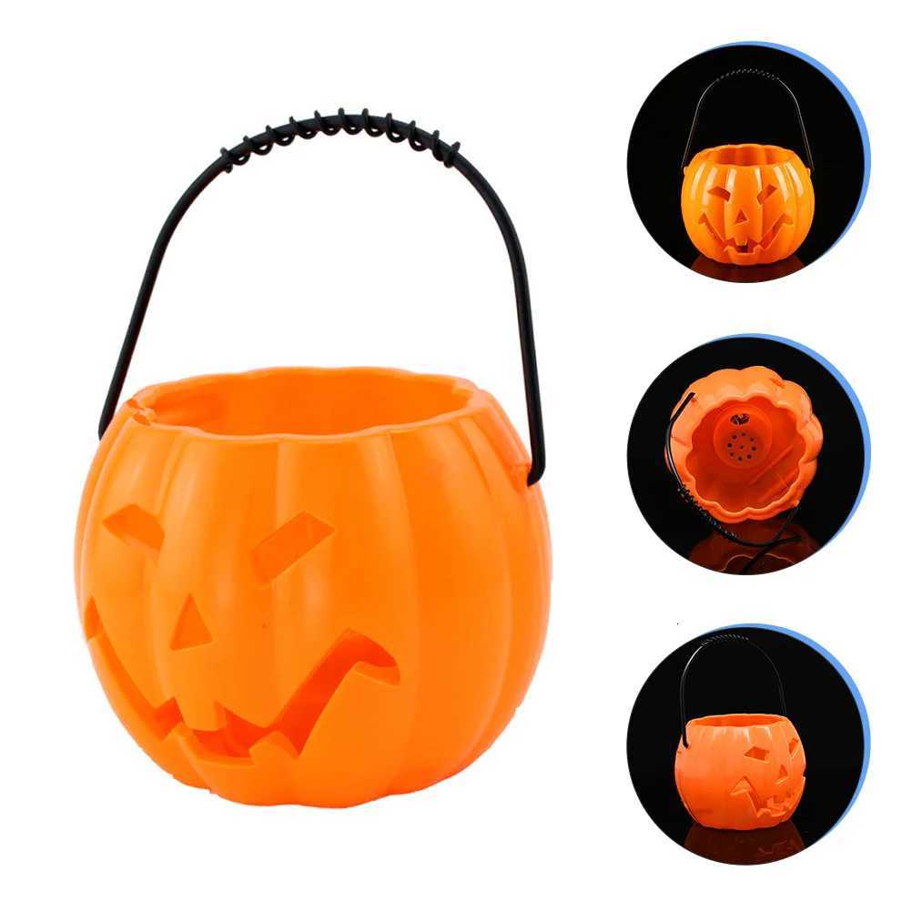 4pcs Pumpkin Lantern Props Plastic Halloween Bucket with Voice Sensor LED Candy Holder for Party Favor Supplies Decor XJ250804