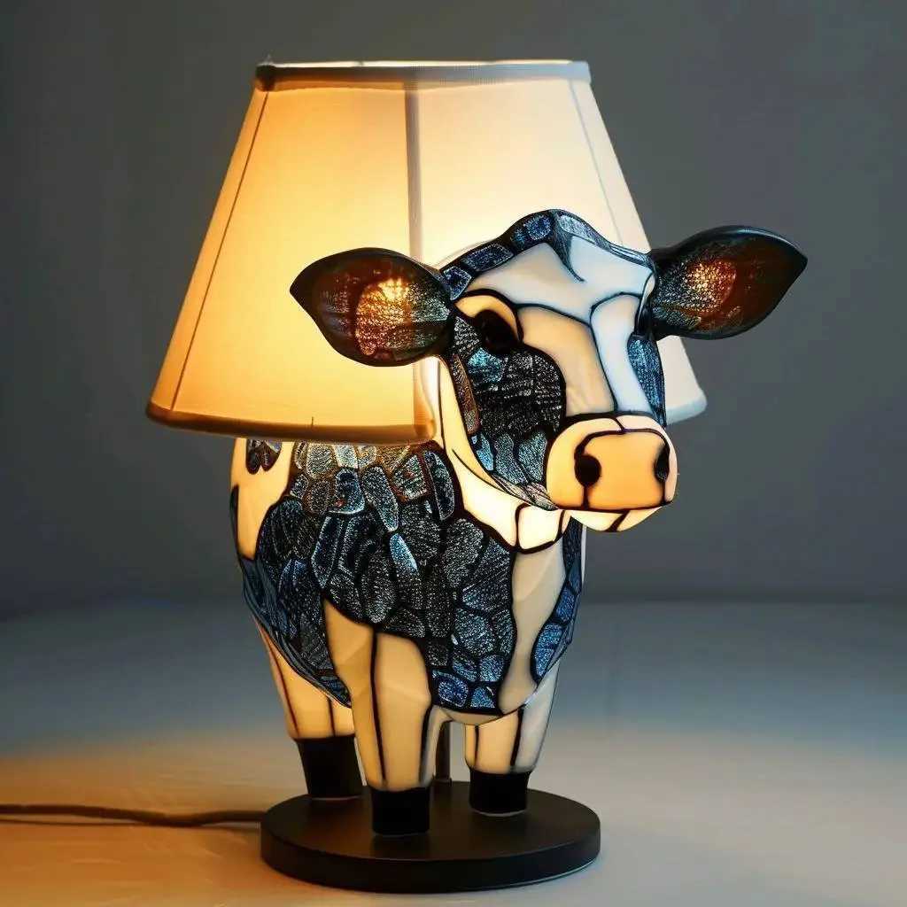 Animal Cow Table Lamp Creative Resin Decorative Lamp Bedroom Ornament XJ250804