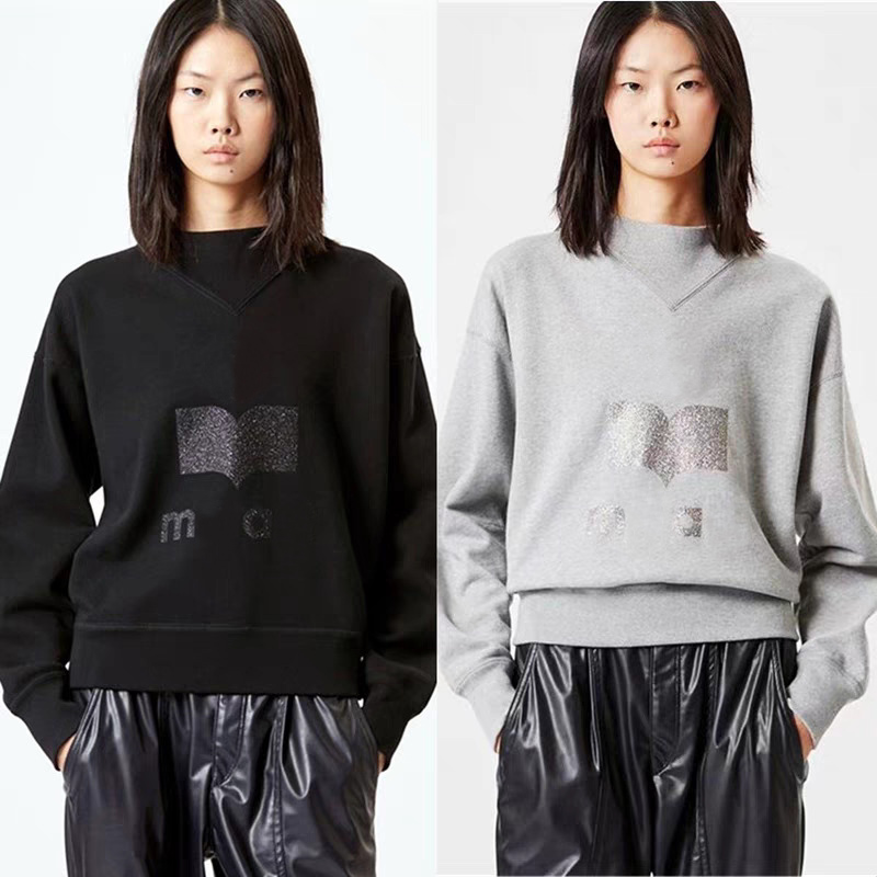Sweatshirt Isabmarants High Quality Designer Cotton Hoodie Sweaters New Classic Style Glitter Print Half-High Neck Women Casual Stand-Up Hooded P