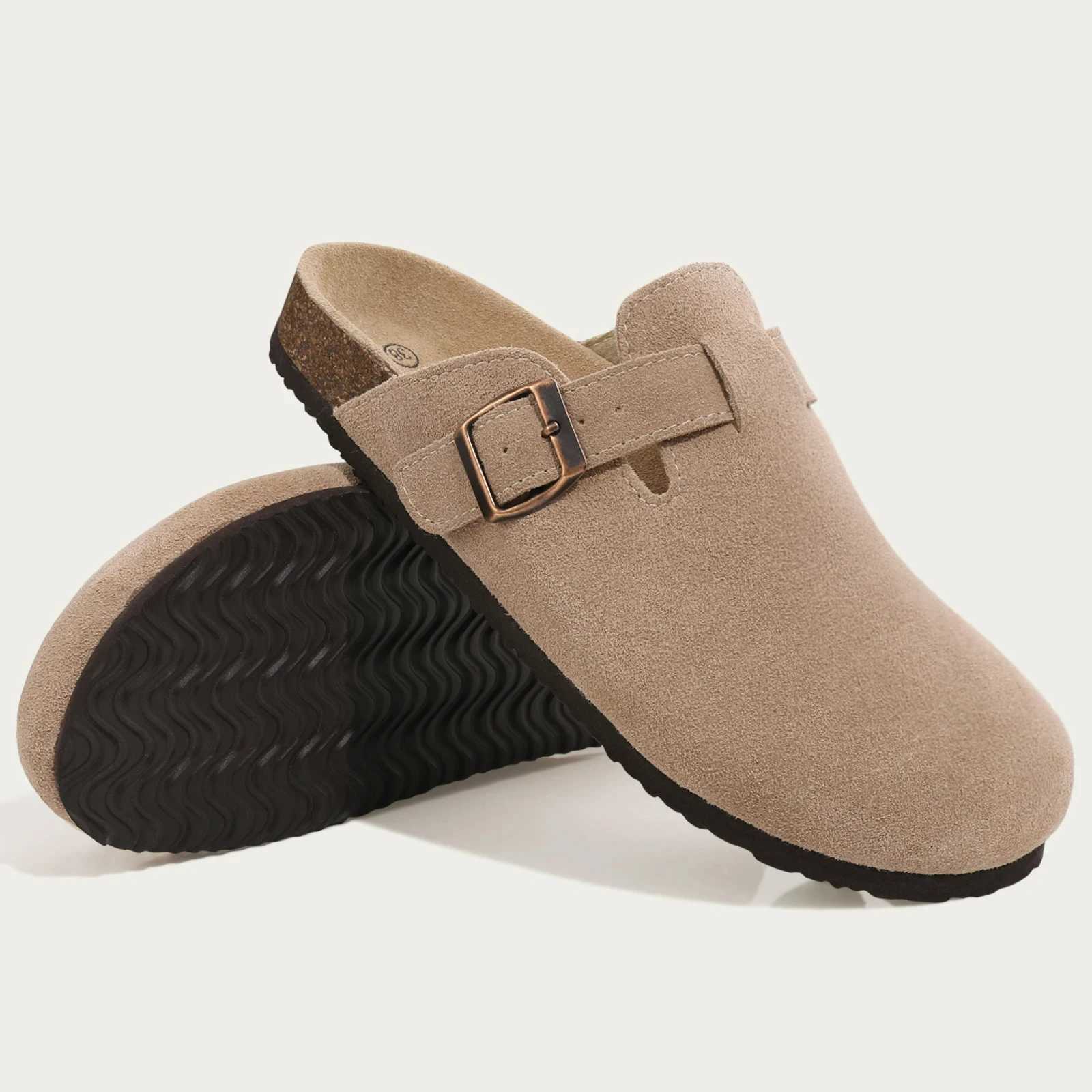 Crestar Cork Suede Mules Slippers for Women Fashion Men Clogs Shoes Classic Cork Anti-Slip Outdoor Slippers with Arch Support W250805