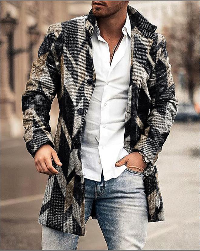 Men's Fall long coat floral print button lapel Fashion Office Winter Jacketcasual Nylon overcoat oversized new top coatp