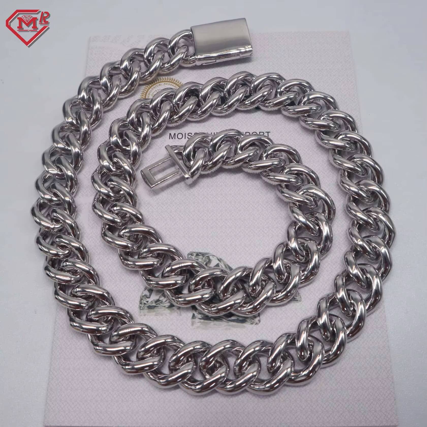 Hiphop 12mm Curb Miami Cuban Link Chain 925 Silver Custom Charm VVS Iced Out Moissanite Cuban Chain