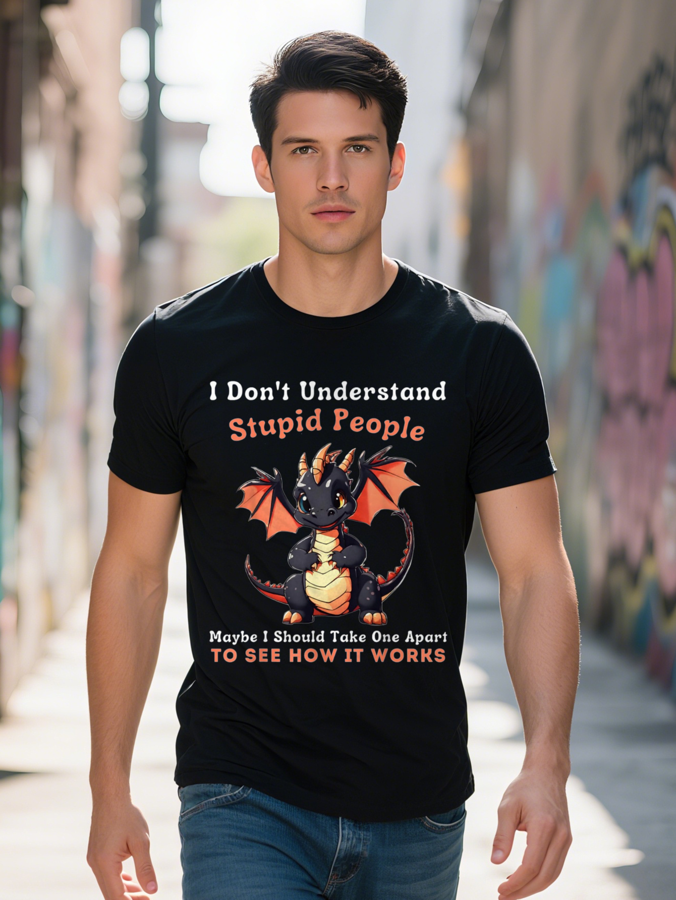 Sarcastic I Don't Understand Stupid People Cute Cartoon Graphic T-Shirt - 100% Cotton Breathable Unisex Casual Short Sleeve Crew Neck Machine Was