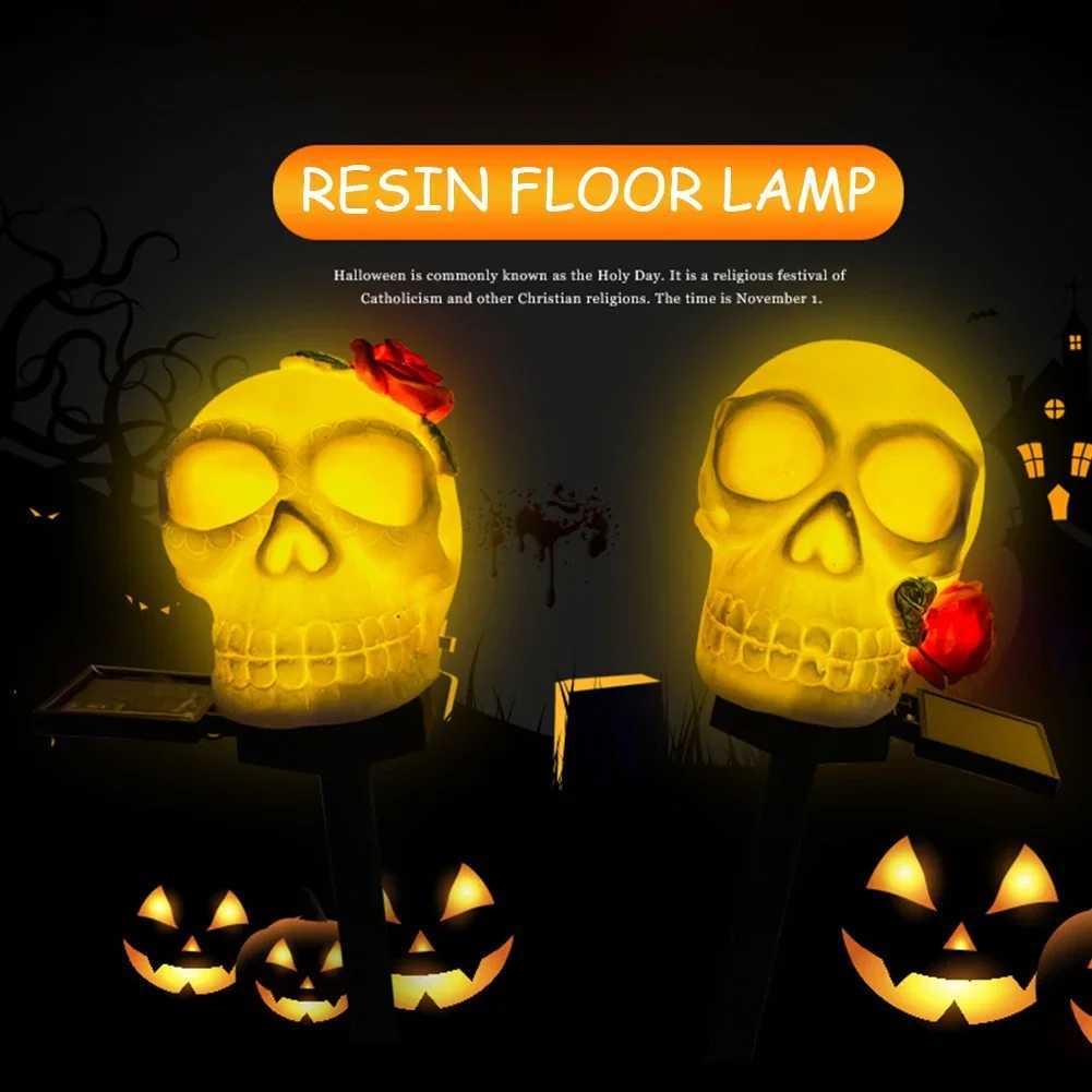 Halloween Skull Head Decor Lawn Lamp Outdoor Garden Yard Solar Powered Pathway Atmosphere Light String Lantern Holiday Party XJ250804