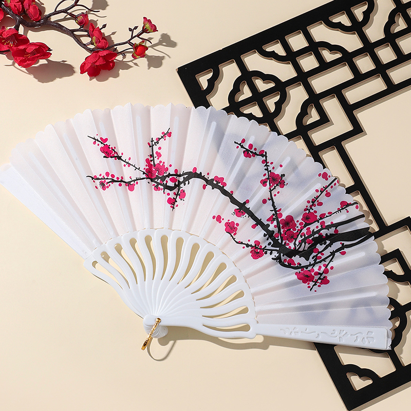 Handmade Chinese Folding Fan, Bamboo/Plum Blossom Motif, Retro Decor Fan for Home & Collection