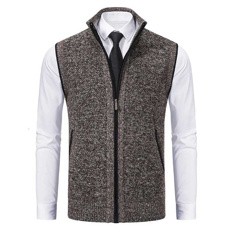 Mens Clothes Sleeveless Jacket Knit Vest Cardigan Full Zip Spring Autumn Brown Casual Sports Coat Homme Sweater Vests XJ250805
