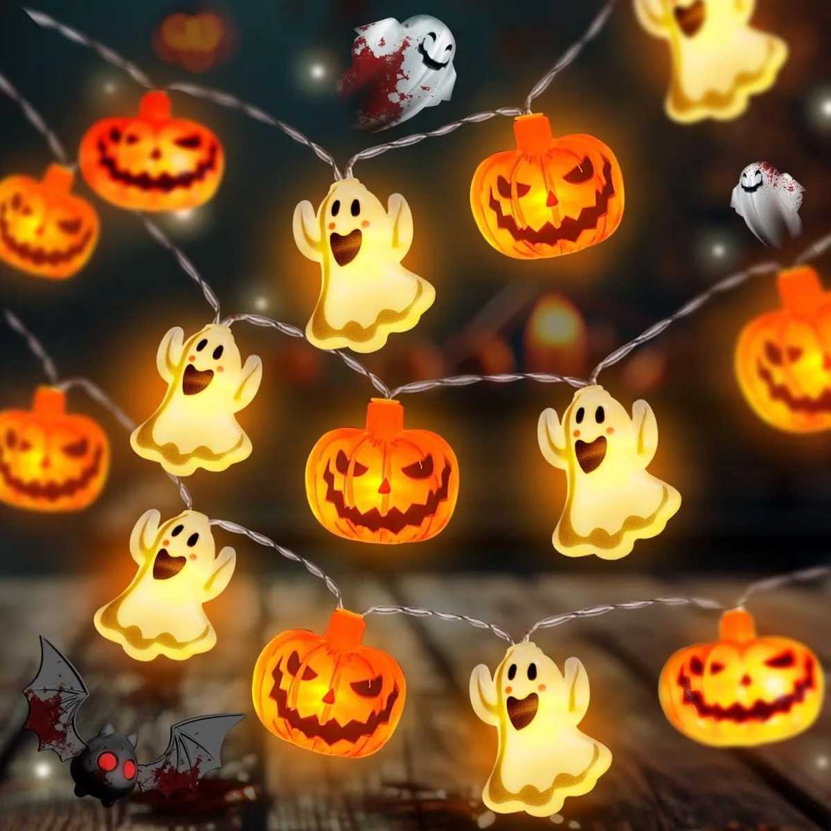 1pc 10/20 LED Halloween Single Layer Pumpkin Ghost String Light Battery Powered For Home Garden Holiday Halloween Party Decoration XJ250804