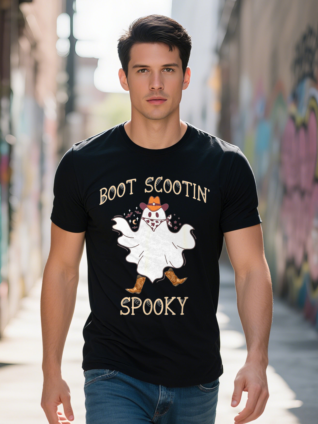 Men's Boots Scootin' Weird Cowboy T-Shirt - Fun Western Design, Comfortable Cotton, Short Sleeve, Crew Neck, Machine Washable, Halloween Clo