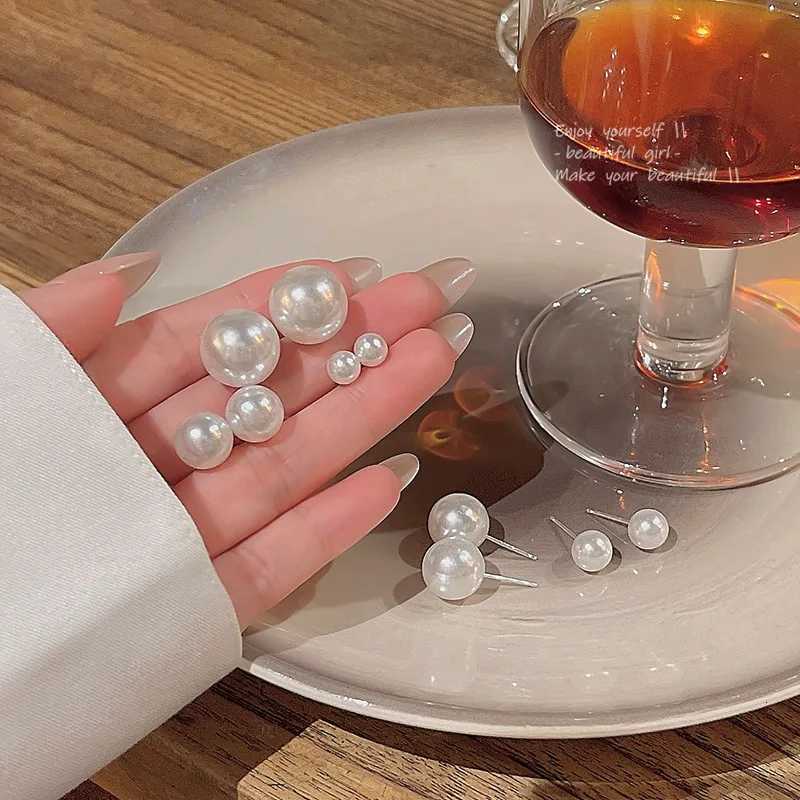 6/8/10/12/14MM Simple Exquisite White Pearl Stud Earrings for Women Girls Minimalist Ear Jewelry Gifts Round Pearl Earrings Y250804