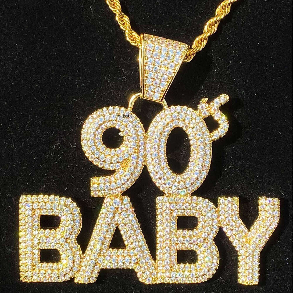 Hip Hop 90sBABY Letters Pendant Necklace 5A Zircon Gold Plating Mens Jewelry Gift