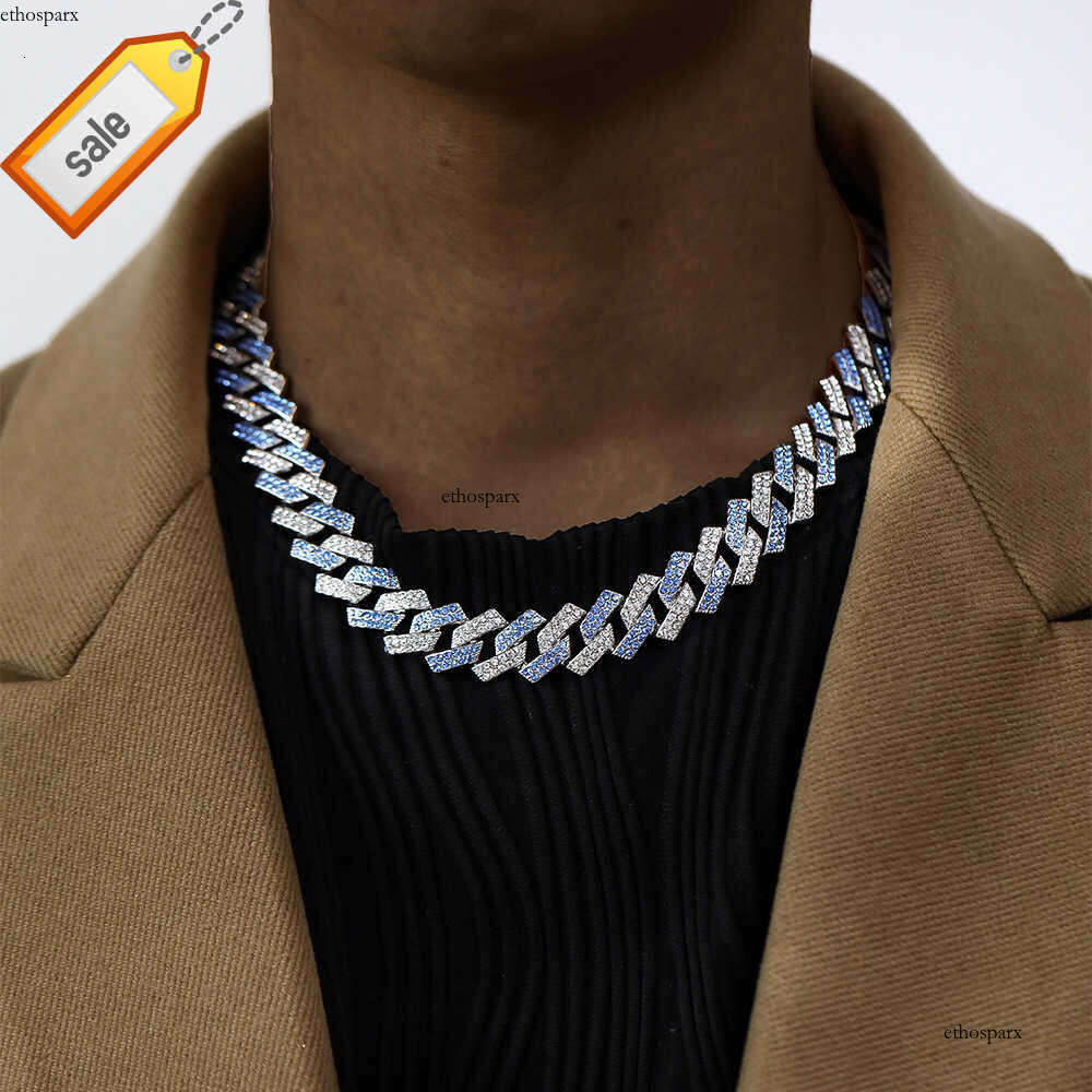 Miami Hip Hop Jewelry 15mm Cuban Chain Gold Plated Iced Out Prong Iced Setting Necklace CZ Diamond Prong Cuban Link Chain