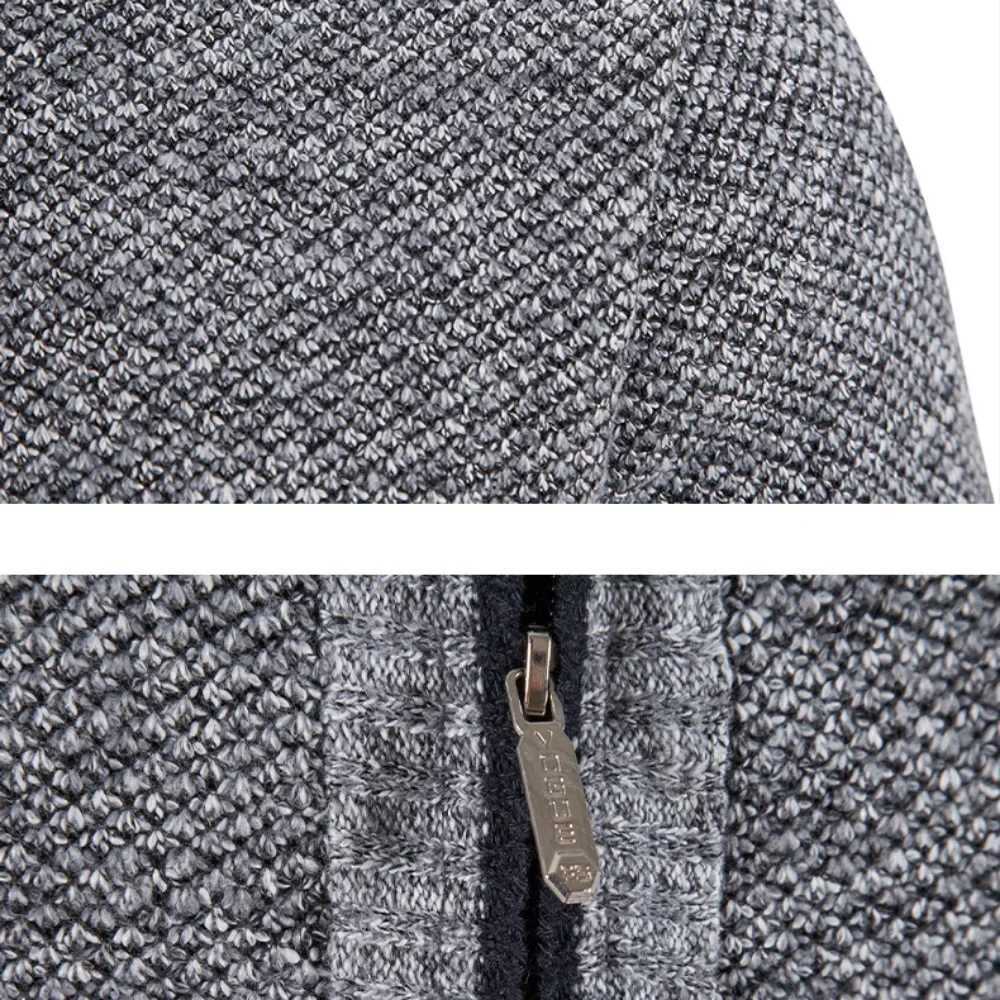 Autumn Winter New Men Trendy Knitted Cardigan Fleece Zipper Sweater Mens Warm Coat Stand-up Collar Solid Color Sweater Cardigan XJ250805