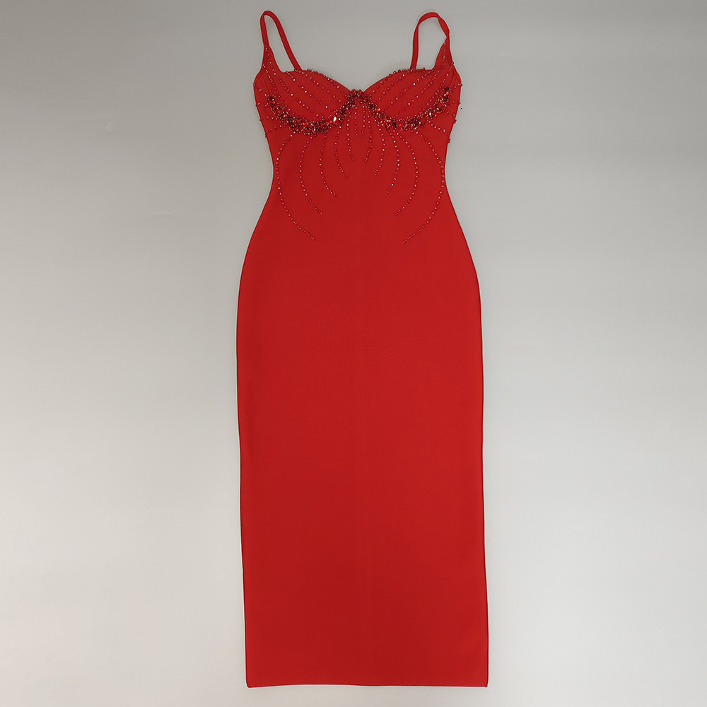 2025 new sexy rhinestone slim fitting suspender trend bandage dress elegant birthday party banquet evening dress new designer dress