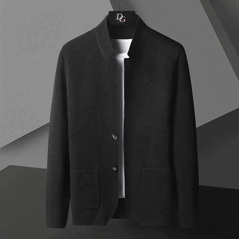 2025 Cardigan Jacket Men Solid Color Knitted Casual Stand Collar Slim Fit Cardigan Coat Mens Sweater Jacket Khaki Black Gray 4XL XJ250805