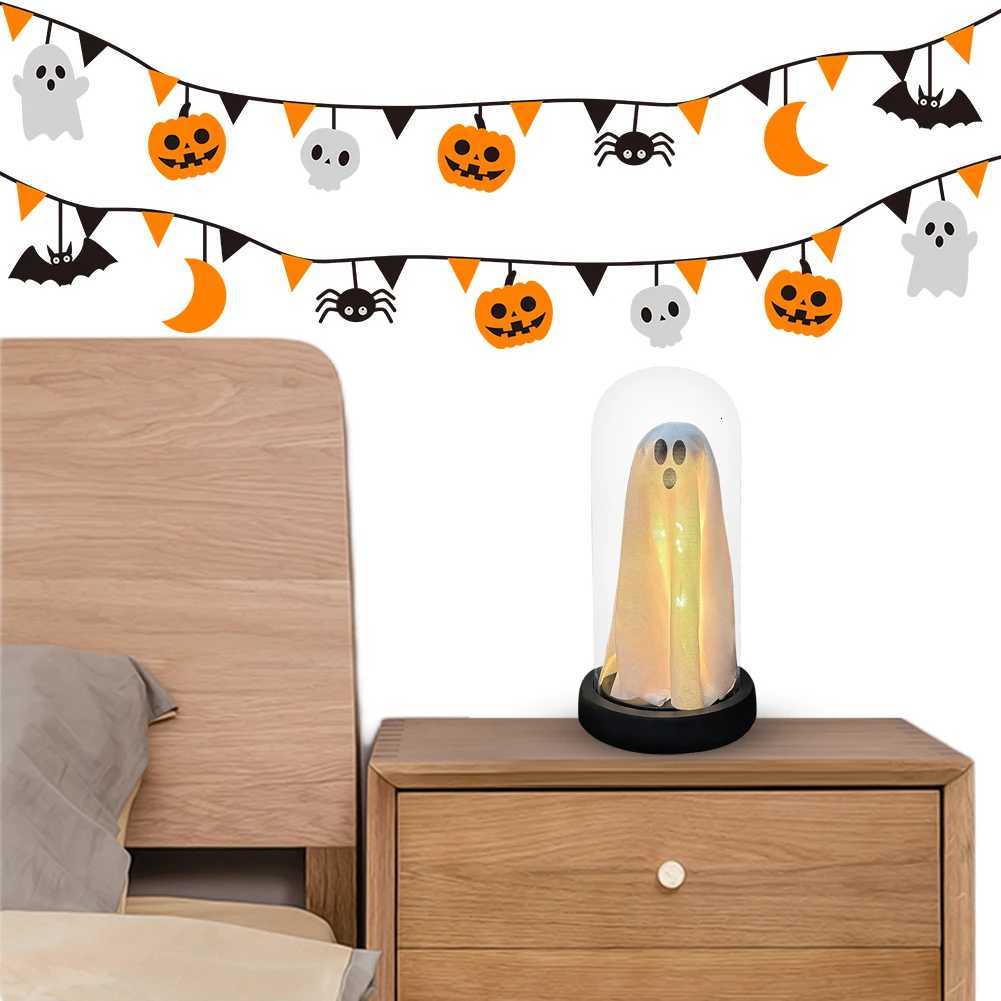 ute Ghost with Light Halloween Mini Luminous Ghost in A Jar Indoor Light Up Ghost in Clear Cloche for Home Holiday Decoration XJ250804