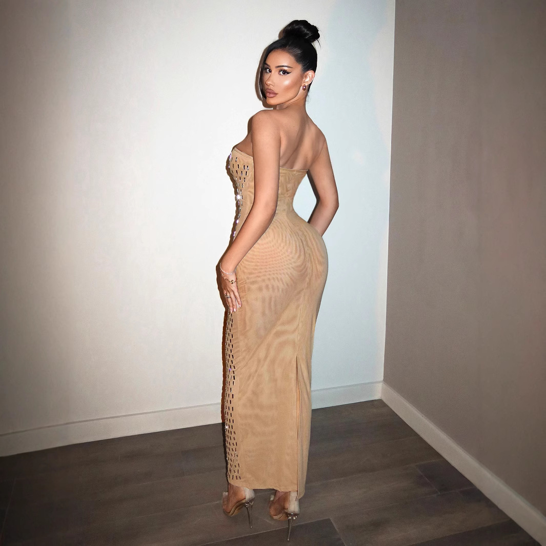 2025 Summer Banquet Evening fashion Dress Shining Diamond Slimming Strapless Dress High end Light Luxury Niche Sexy Long Dress New Designer Dress