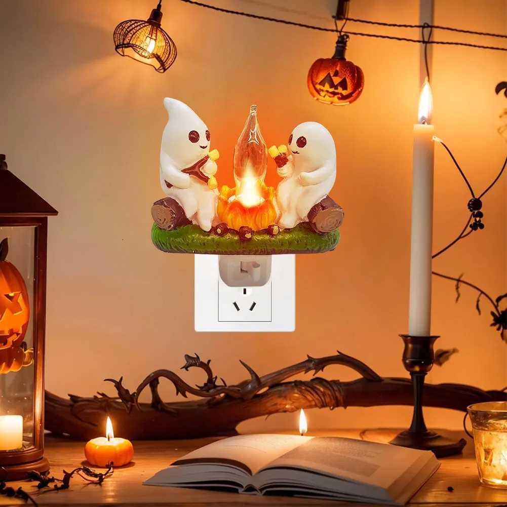 New Night Light Bonfire Flickering Ghost Led Light Halloween Party Ghost Campfire Plug-in Lamps Room Decoration for Boys/Girls XJ250804