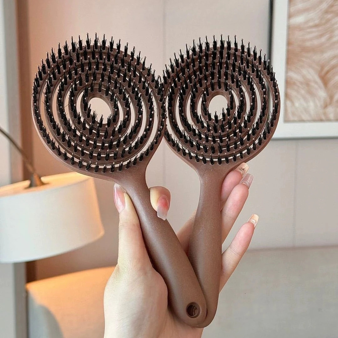 Boar Bristle Detangling Brush Women Scalp Massage Hollow Out Wet Curly Hair Comb Barber Hairdressing Styling Tools X250928