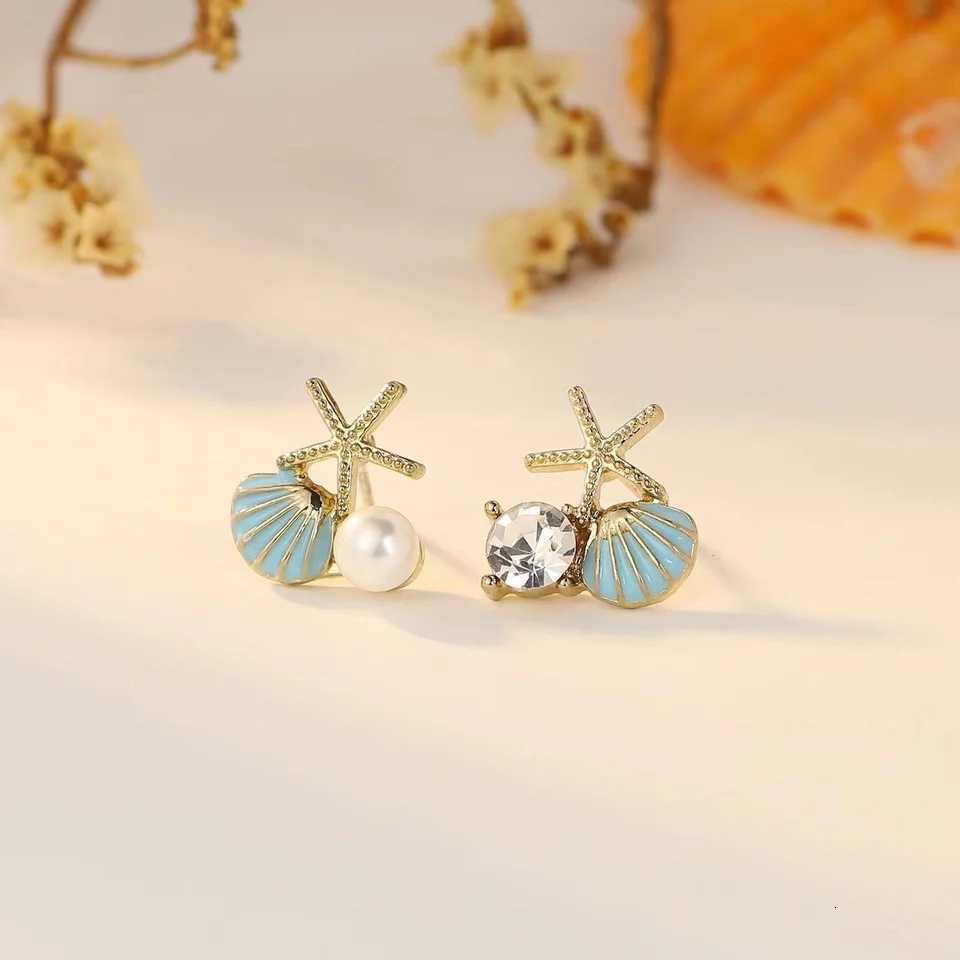 Fashion Asymmetric Ocean Style Earrings Stud For Women Starfish Shell Earring Ear Ring Imitation Pearl Zircon Jewelry Gift Y250804