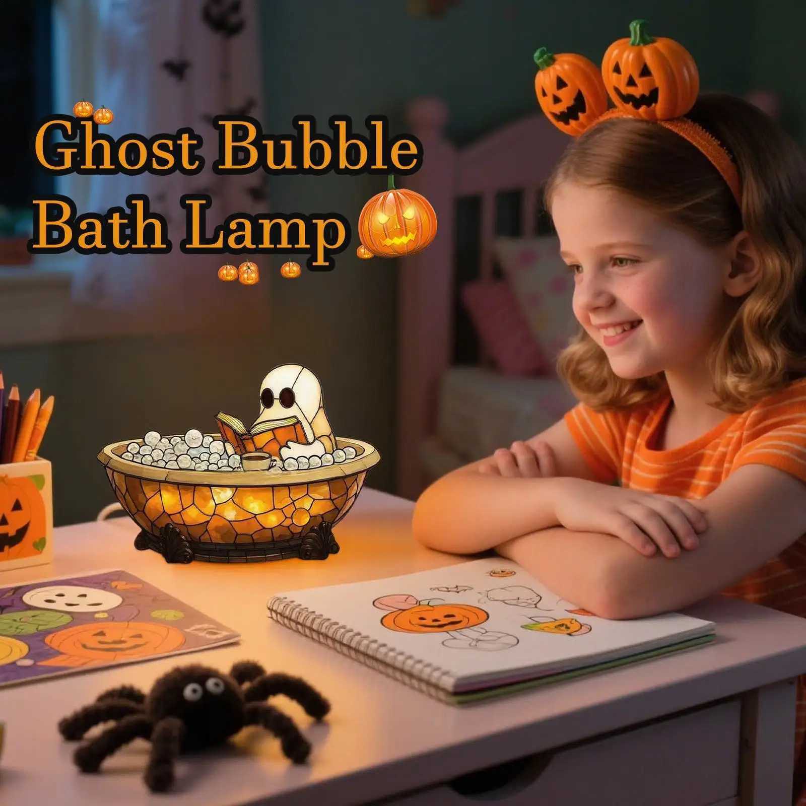 Ghost Night Light Reading Lamp Resin Aesthetic Adorable Ghost Bubble Bath Night Light for Kids Adults Bedroom Halloween Party XJ250804