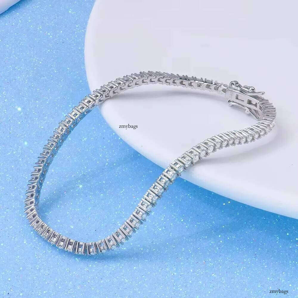 Wholesale Hiphop Jewelry 2mm Sier White Gold Plated Tennis Link Chain Round Brilliant Cut Moissanite Bracelet for Men