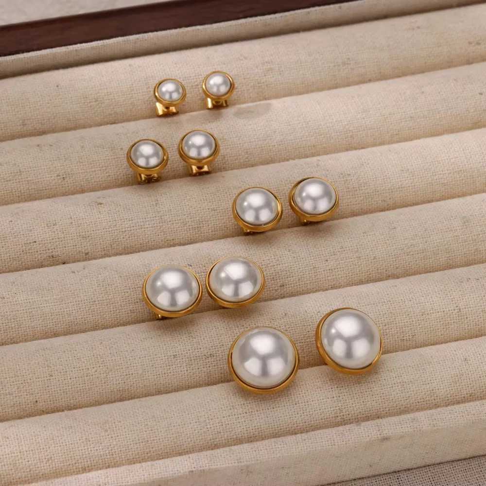 Imitation Pearl Round Earrings for Women Stainless Steel Gold Color Geometric Pearl Earring Fashion Wedding Christmas Jewelry Y250804