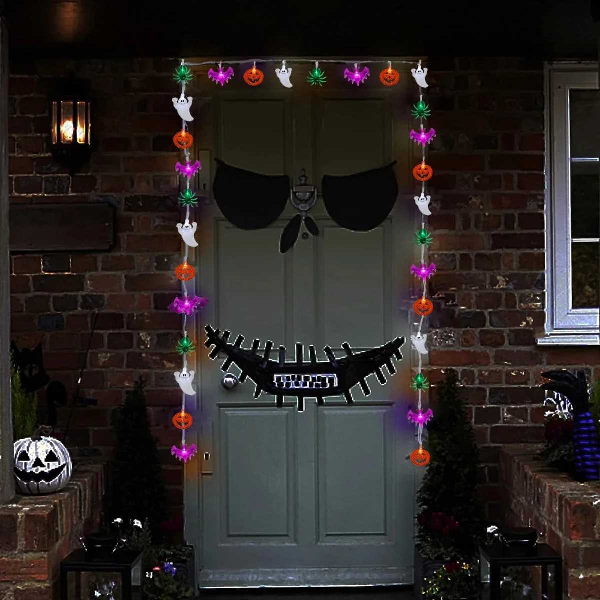 1pc Halloween Mixed LED String Lights With Spider Pumpkin Bat Ghost Battery Operated Fairy Lights For Home Halloween Party Decoration XJ250804