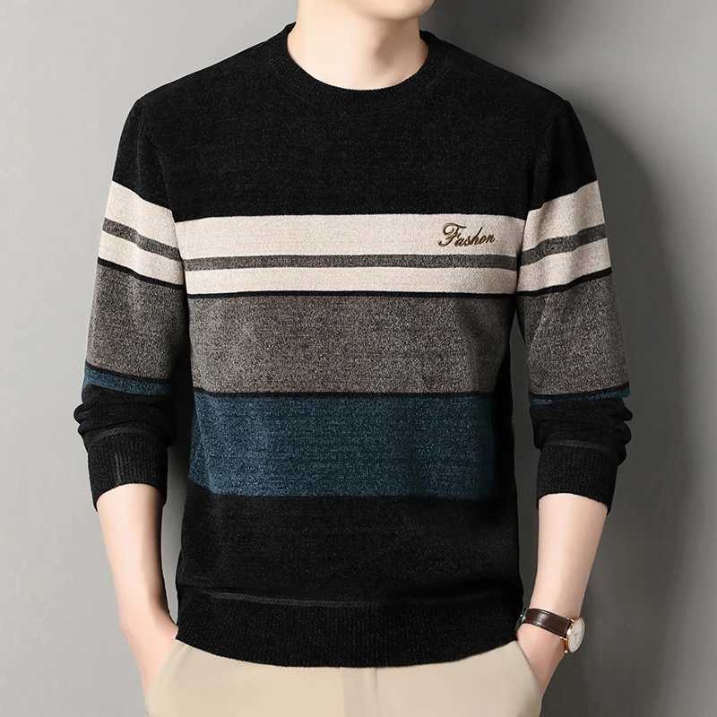 Mens Chenille Sweaters Fashion Knitting Pullover Striped Mens Autumn Winter Top Clothes Round Neck Knitted Sweaters XJ250805