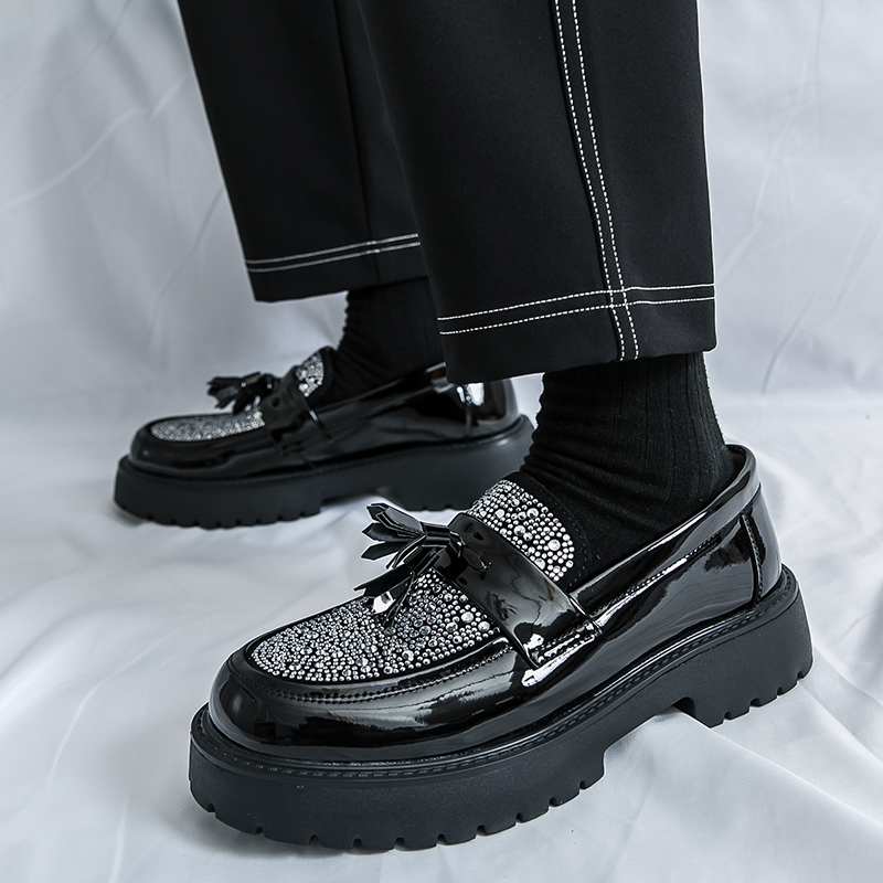 55003- New European and American 2025 Fashion Style Big Head Leather Shoes for Men's Casual Leather Shoes, Height Increased Thick Bottom Business