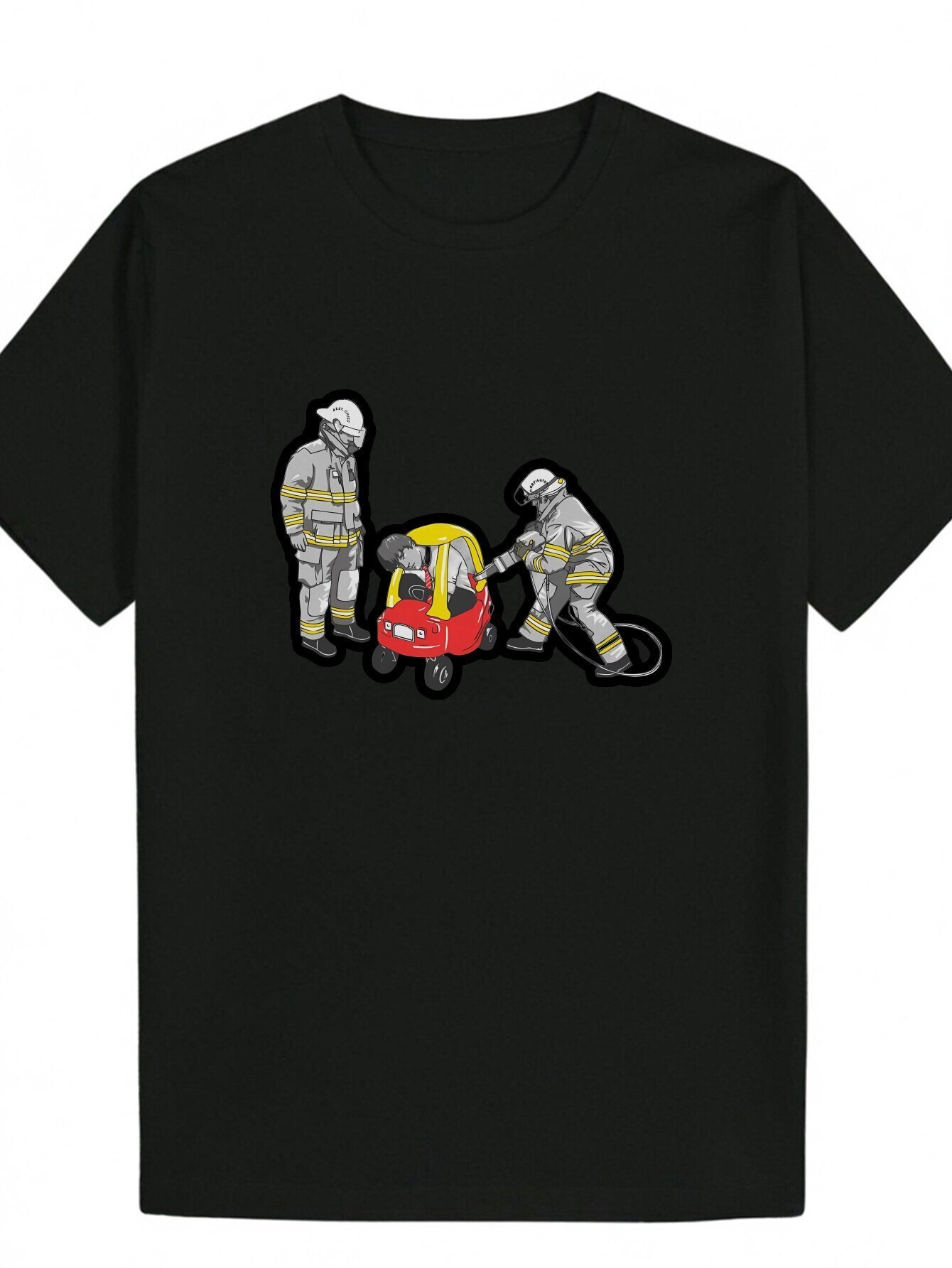 Casual Crew Neck Polyester, Firefighter and Men's Cartoon Print, Short Sleeve, Summer T-Shirt, Regular Fit, Patterned Details, Suitable for Me 6c