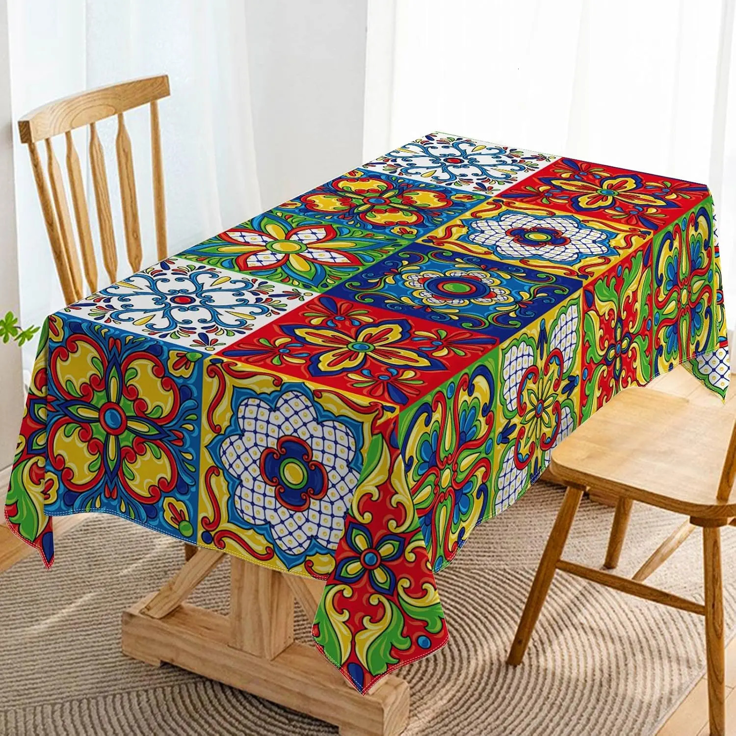 Update Mexican Talavera Ceramic Tile Rectangle Holiday Party Decorations Reusable Waterproof Tablecloth Kitchen Table Decor 250804