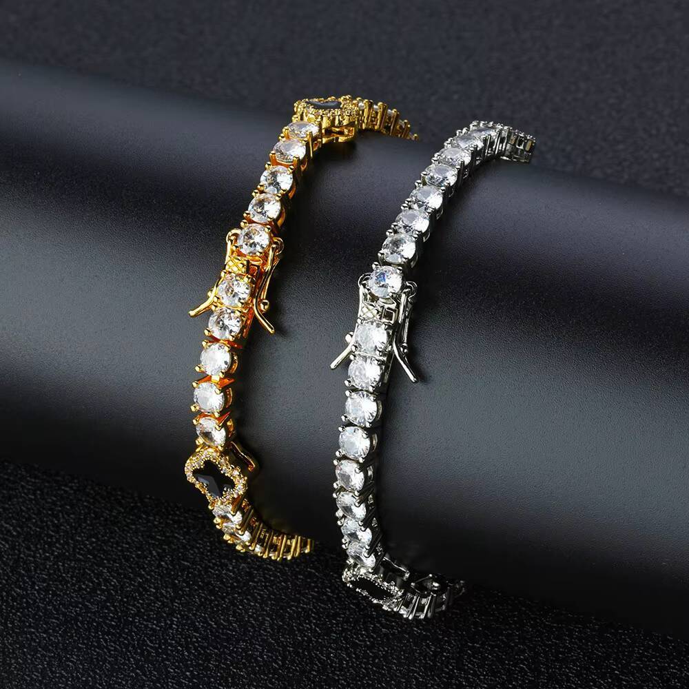 Custom S925 Silver Moissanite Tennis Chain Bracelet for Men New 4mm Four Leaf Clover Hip Hop Style Direct Europe United States